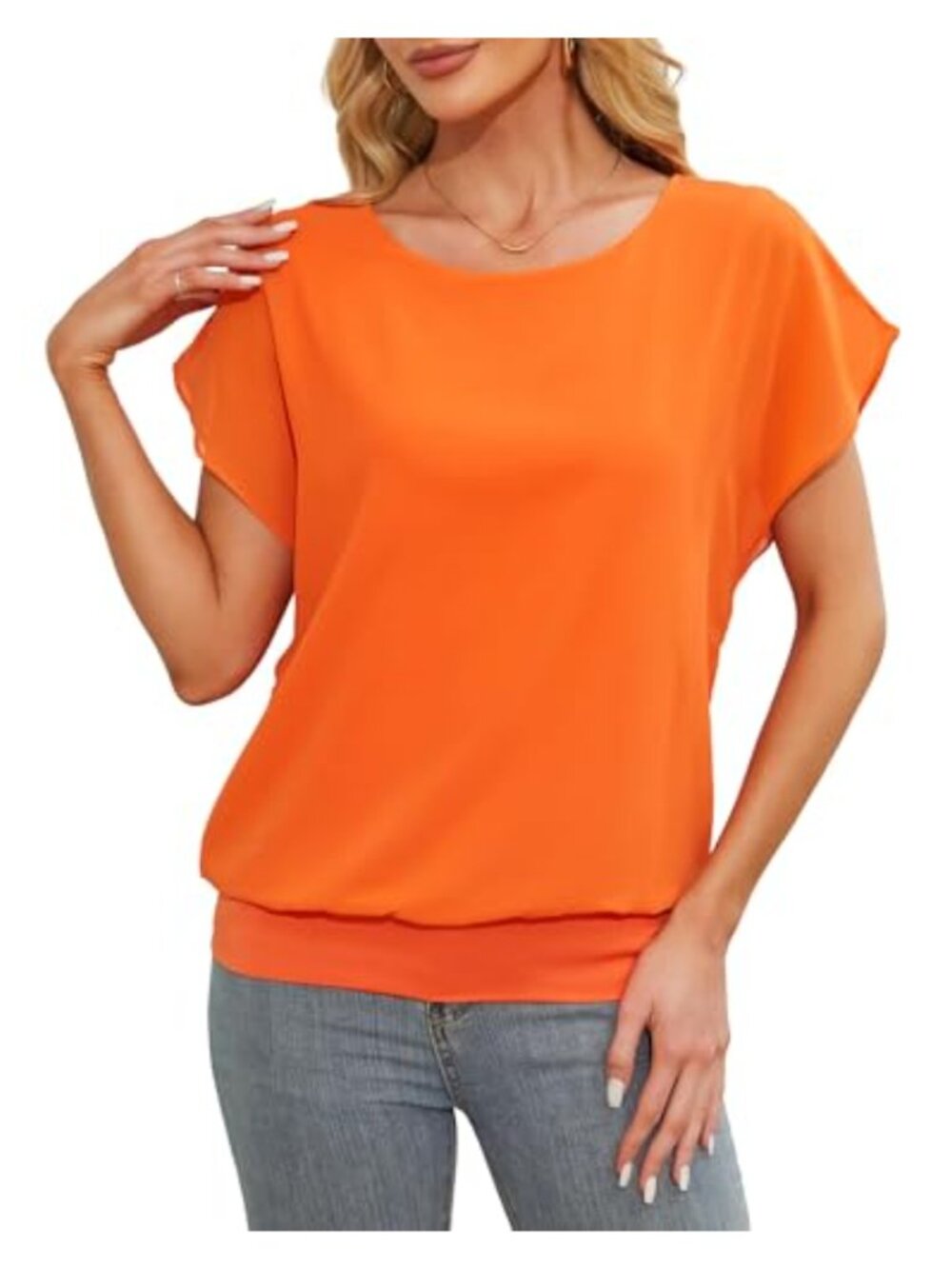 Loose Casual Short Sleeve Chiffon Blouse Crew Neck Summer Top